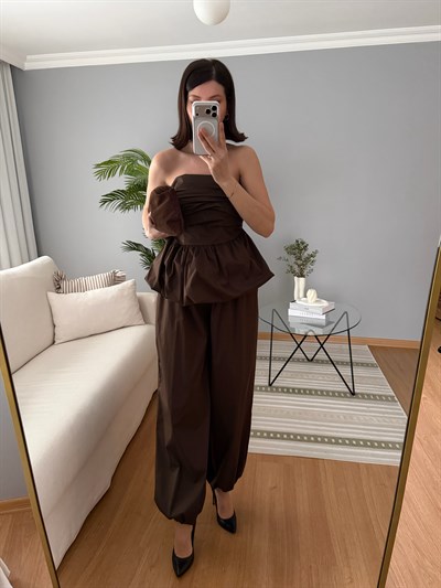 Zenvy Kahve Rengi Straplez Takım