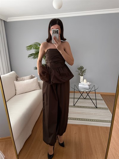 Zenvy Kahve Rengi Straplez Takım