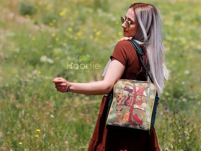 Ağacta Kedi Figürlü Büyük Postacı Kol Çantası Etnik Bohem Style - Yesil