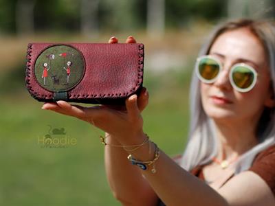 Balon Tutan Kız Figürlü Büyük Cüzdan Etnik Bohem Retro Vintage Style - BORDO