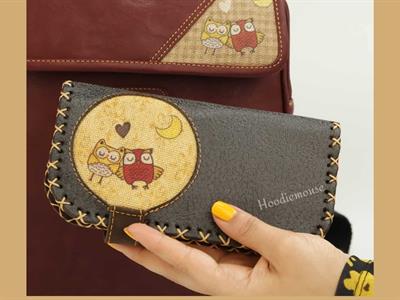 Baykuş Figürlü Büyük Cüzdan Etnik Bohem Retro Vintage Style  - ANTRASİT