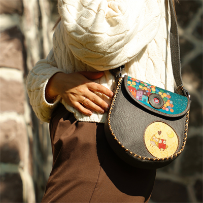 Baykuş Figürlü Çapraz Örgülü Kol Çantası Etnik Bohem Style - Antrasit