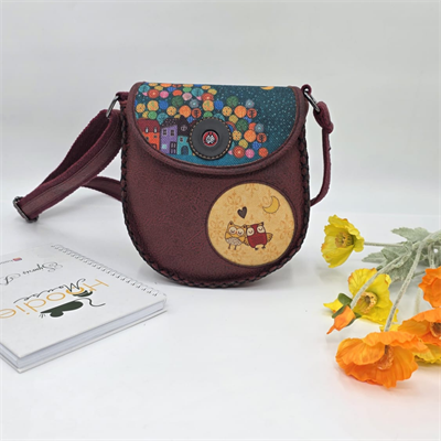 Baykuş Figürlü Çapraz Örgülü Kol Çantası Etnik Bohem Style - Bordo