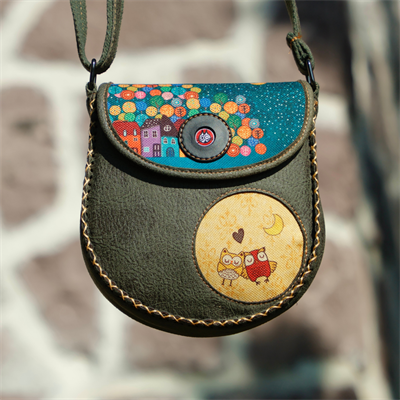 Baykuş Figürlü Çapraz Örgülü Kol Çantası Etnik Bohem Style - Yesil