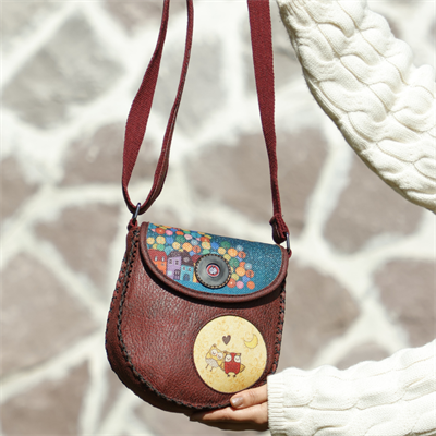 Baykuş Figürlü Çapraz Örgülü Kol Çantası Etnik Bohem Style - Bordo