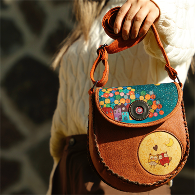 Baykuş Figürlü Çapraz Örgülü Kol Çantası Etnik Bohem Style - Taba