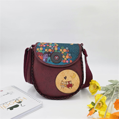 Baykuş Figürlü Çapraz Örgülü Kol Çantası Etnik Bohem Style - Bordo