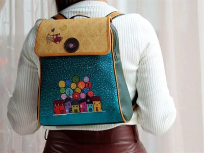 Baykuş Figürlü Kapaklı Sırt Çantası Etnik Bohem Style - YESİL