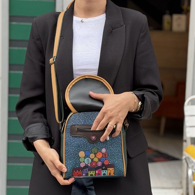 Baykuş Figürlü Küçük Postacı Omuz Çantası Etnik Bohem Style  Küçük Cüzdan Kombin - Yesil