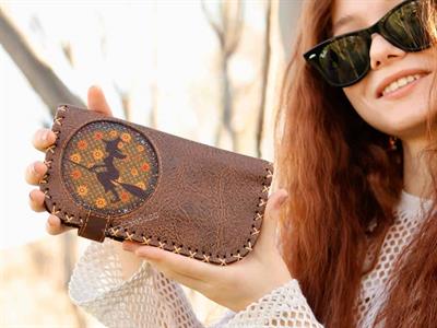 Cadı Figürlü Büyük Cüzdan Etnik Bohem Retro Vintage Style - KAHVERENGİ