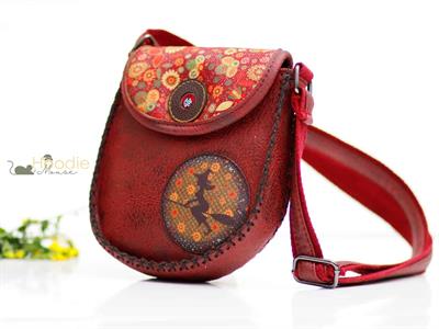 Cadı Figürlü Çapraz Örgülü Kol Çantası Etnik Bohem Style - Bordo