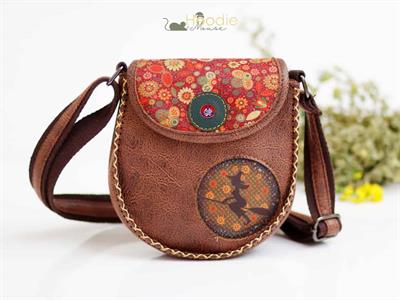 Cadı Figürlü Çapraz Örgülü Kol Çantası Etnik Bohem Style - Kahverengi