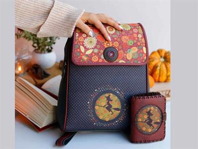 Cadı Figürlü Kapaklı Sırt Çantası Siyah, Cüzdan Bordo Etnik Bohem Style Kombin