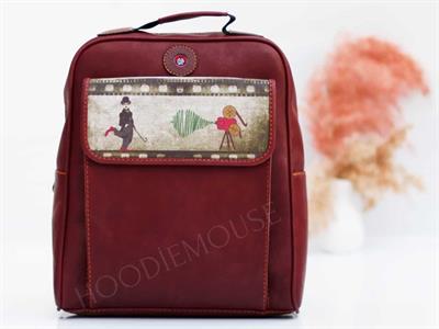 Charlie Chaplin  Figürlü Unisex Canta Hem Sırt Hem Capraz Hem Elde Etnik Bohem Style - BORDO