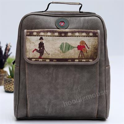 Charlie Chaplin Figürlü Unisex Canta Hem Sırt Hem Capraz Hem Elde Etnik Bohem Style - GRİ