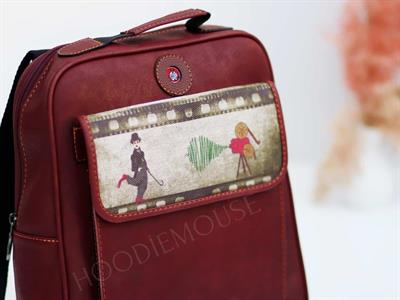 Charlie Chaplin  Figürlü Unisex Canta Hem Sırt Hem Capraz Hem Elde Etnik Bohem Style - BORDO