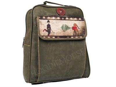 Charlie Chaplin  Figürlü Unisex Canta Hem Sırt Hem Capraz Hem Elde Etnik Bohem Style - YESİL