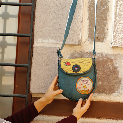 Cin Ayşe Figürlü Çapraz Örgülü Kol Çantası Etnik Bohem Style - Petrol