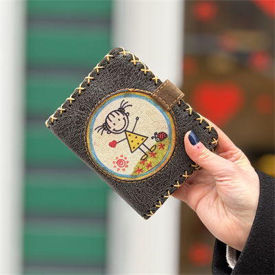 Cın Ayse Figürlü Küçük Cüzdan Etnik Bohem Retro Style - ANTRASİT