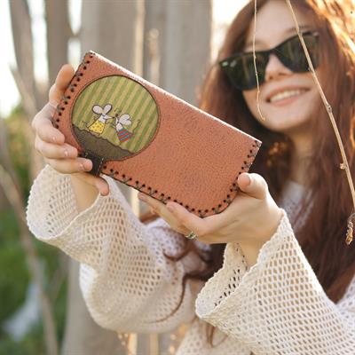 Dans Eden Fare Figürlü Büyük Cüzdan Etnik Bohem Retro Vintage Style  - TABA