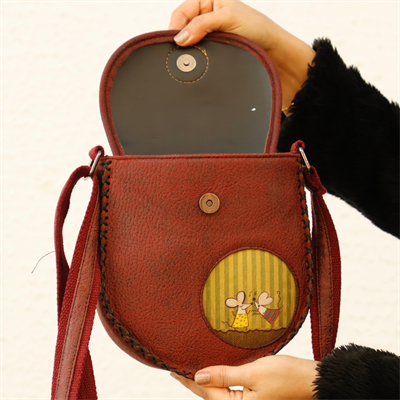 Dans Eden Fare Figürlü Çapraz Örgülü Kol Çantası Etnik Bohem Style - Bordo
