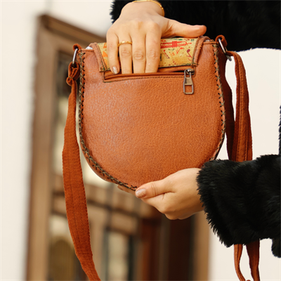 Dans Eden Fare Figürlü Çapraz Örgülü Kol Çantası Etnik Bohem Style - Taba
