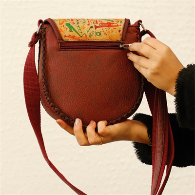 Dans Eden Fare Figürlü Çapraz Örgülü Kol Çantası Etnik Bohem Style - Bordo