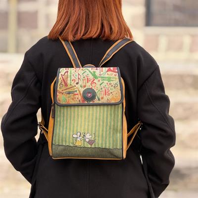 Dans Eden Fare Figürlü-Kapaklı Sırt Çantası-Hardal