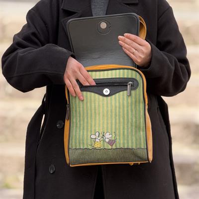 Dans Eden Fare Figürlü-Kapaklı Sırt Çantası-Hardal