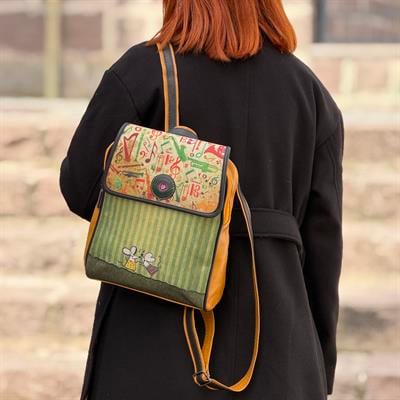 Dans Eden Fare Figürlü-Kapaklı Sırt Çantası-Hardal