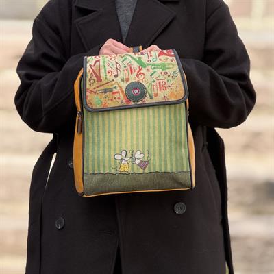 Dans Eden Fare Figürlü-Kapaklı Sırt Çantası-Hardal