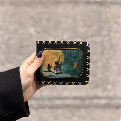 Don Kişot Figürlü Küçük Cüzdan Etnik Bohem Retro Style -SİYAH
