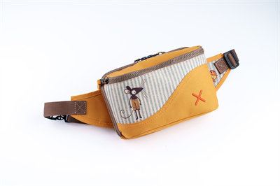 Fare Figürlü Akıllı Organizer Bel Çantası | Hardal Sarısı Çok Bölmeli Unisex Pasaport & Kartlık Bölmeli Çapraz Göğüs Çantası