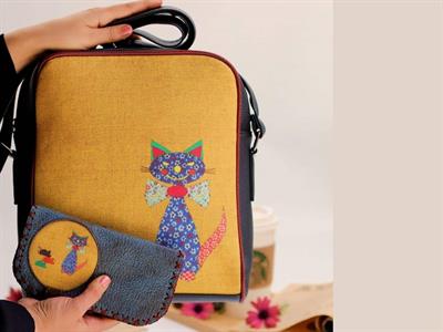 Fare Kedi Figürlü Büyük Postacı Kol Çantası Siyah, Cüzdan Petrol Etnik Bohem Style Kombin