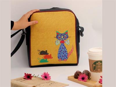 Fare Kedi Figürlü Büyük Postacı Kol Çantası Siyah, Cüzdan Petrol Etnik Bohem Style Kombin