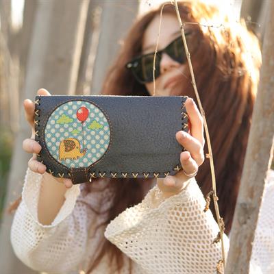 Fil Figürlü Büyük Cüzdan Etnik Bohem Retro Vintage Style  - ANTRASİT