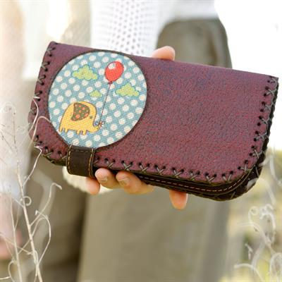 Fil Figürlü Büyük Cüzdan Etnik Bohem Retro Vintage Style  - BORDO