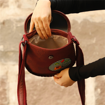 Fil Figürlü Çapraz Örgülü Kol Çantası Etnik Bohem Style - Bordo