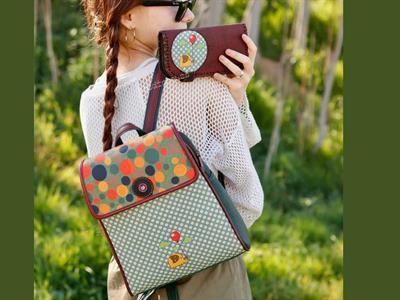 Fil Figürlü Kapaklı Sırt Çantası Yesil, Cüzdan Bordo Etnik Bohem Style Cüzdan Kombin