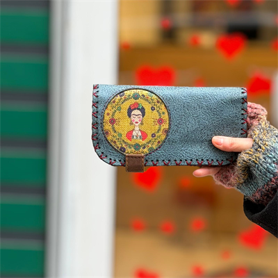 Frida Figürlü Büyük Cüzdan Etnik Bohem Retro Vintage Style - PETROL