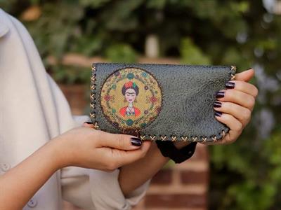 Frida Figürlü Büyük Cüzdan Etnik Bohem Retro Vintage Style - YESIL