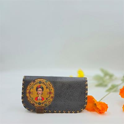 Frida Figürlü Büyük Cüzdan Etnik Bohem Retro Vintage Style - ANTRASİT