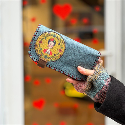 Frida Figürlü Büyük Cüzdan Etnik Bohem Retro Vintage Style - PETROL