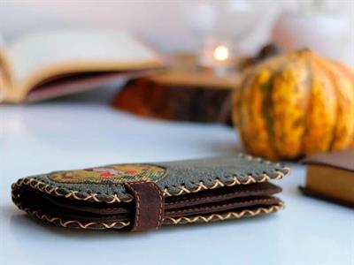 Frida Figürlü Büyük Cüzdan Etnik Bohem Retro Vintage Style - YESIL