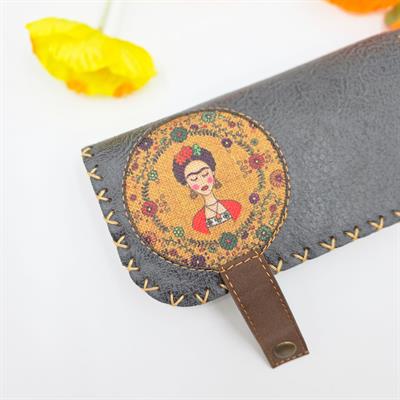 Frida Figürlü Büyük Cüzdan Etnik Bohem Retro Vintage Style - ANTRASİT