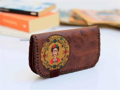 Frida Figürlü Büyük Cüzdan Etnik Bohem Retro Vintage Style - KAHVERENGİ