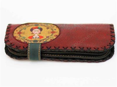 Frida Figürlü Büyük Cüzdan Etnik Bohem Retro Vintage Style - BORDO