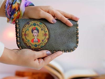 Frida Figürlü Büyük Cüzdan Etnik Bohem Retro Vintage Style - YESIL