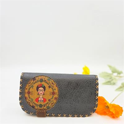 Frida Figürlü Büyük Cüzdan Etnik Bohem Retro Vintage Style - ANTRASİT