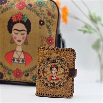 Frida Figürlü Büyük Postacı Kol Çantası Etnik Bohem Style Çanta Yesil Cüzdan Hardal Kombin